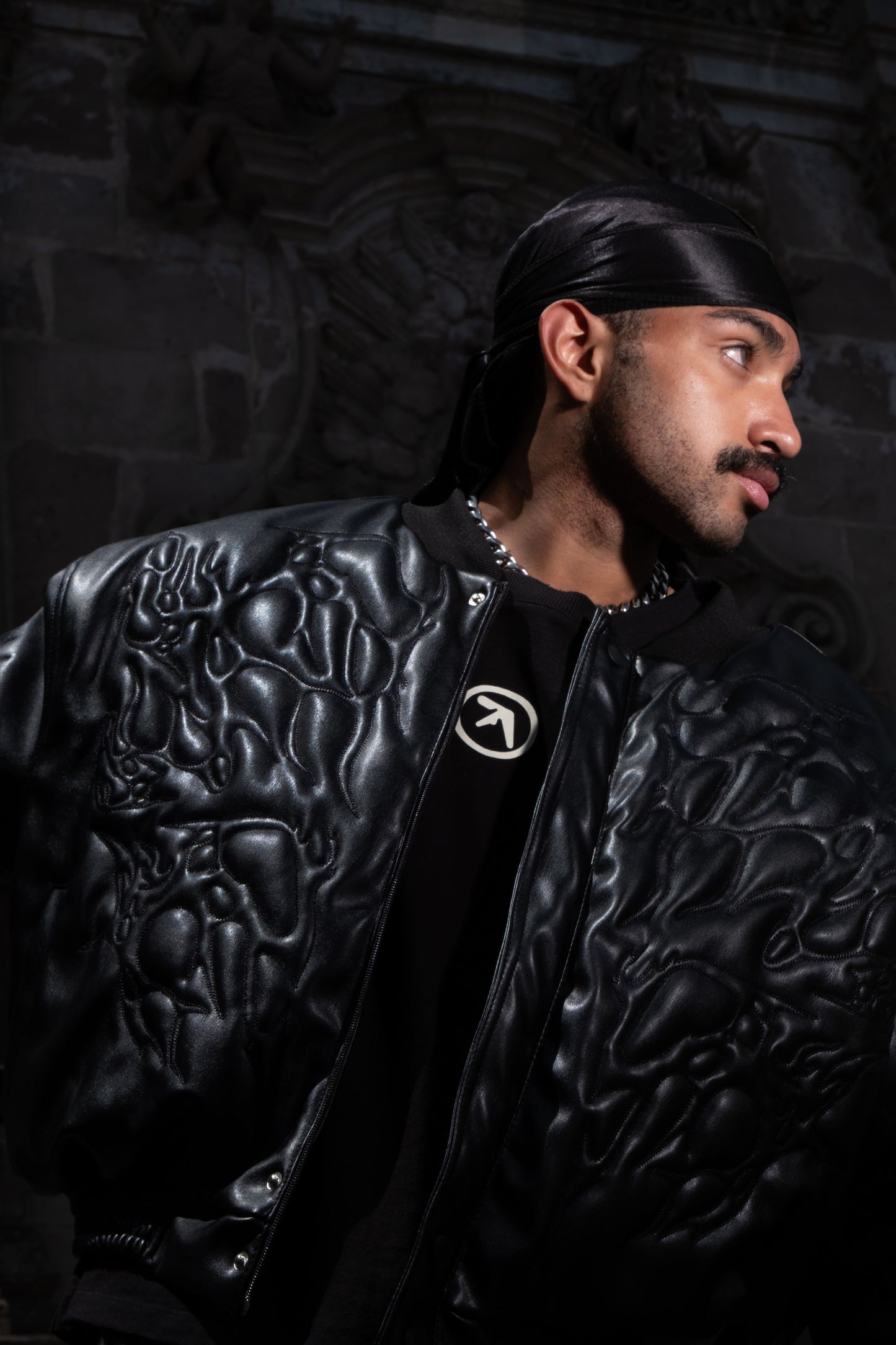 OBSIDIAN Leather Bomber Jacket SANTO X RED SKINS