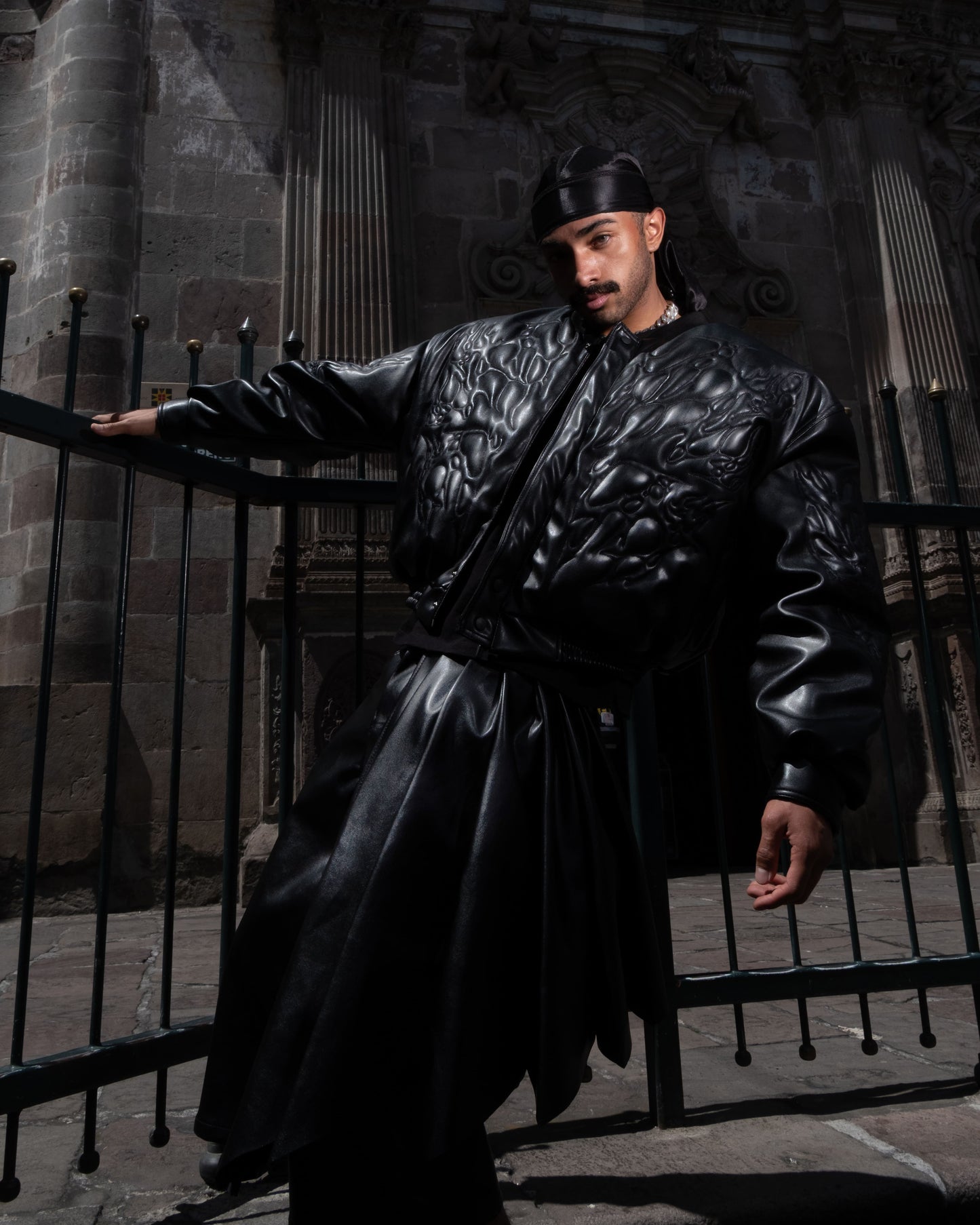 OBSIDIAN Leather Bomber Jacket SANTO X RED SKINS
