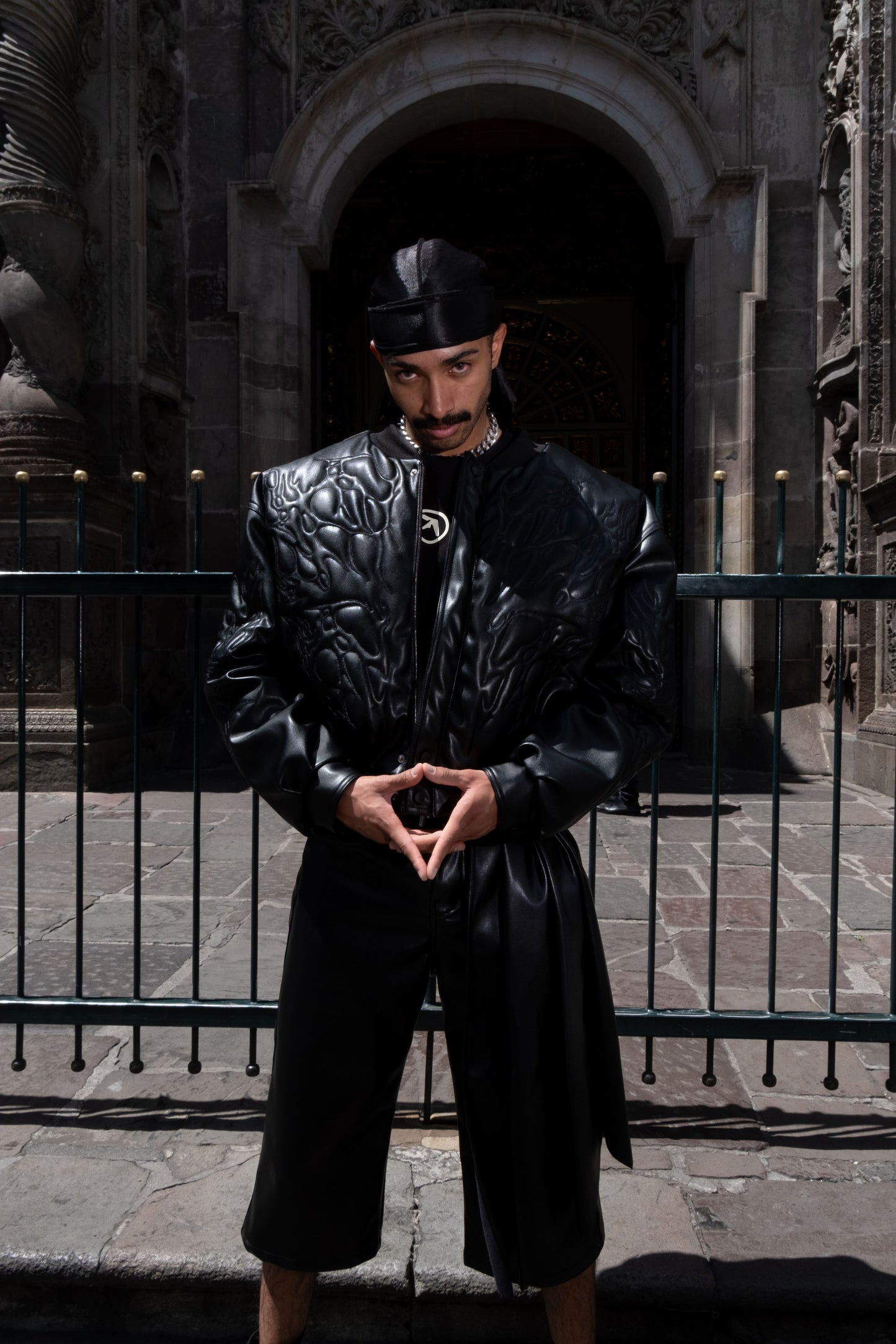 OBSIDIAN Leather Bomber Jacket SANTO X RED SKINS