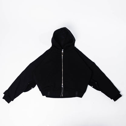 Double Zipper Deep Black Hoodie