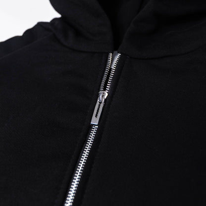 Double Zipper Deep Black Hoodie