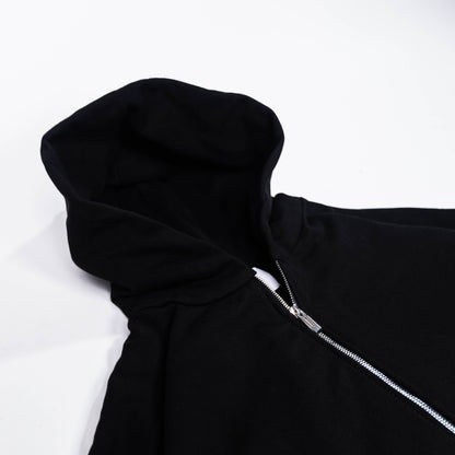 Double Zipper Deep Black Hoodie